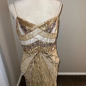 Pure silk Elegant Gold Sequin Dress